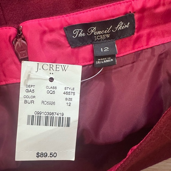 Elegant Burgundy Skirt J Crew The‎ Pencil Skirt Size 12 NWT - Picture 4 of 5